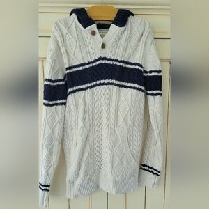 Kids Cable Knit Sweater - White and Navy